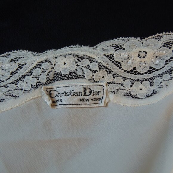 Vintage Christian Dior SZ MED Lace Trim Camisole Slip Top Ivory Satin Designer - Picture 3 of 11